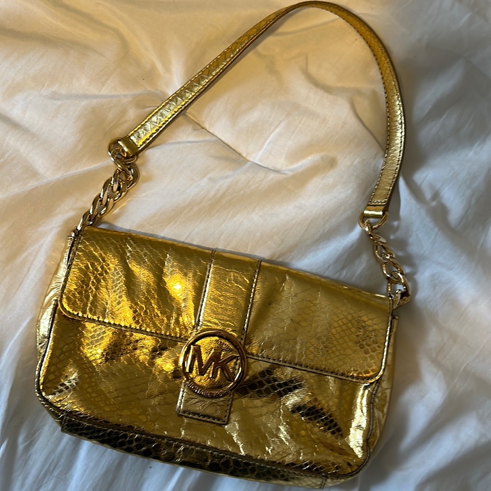 Michael Kors Gold Python Wristlet Clutch Purse - image 1